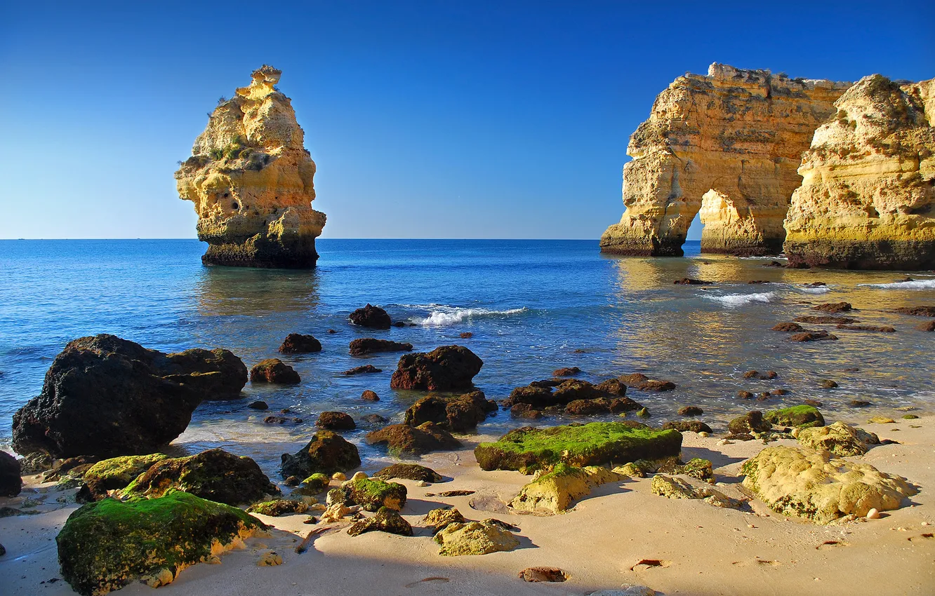 Photo wallpaper sea, stones, rocks, beautiful, Sunny