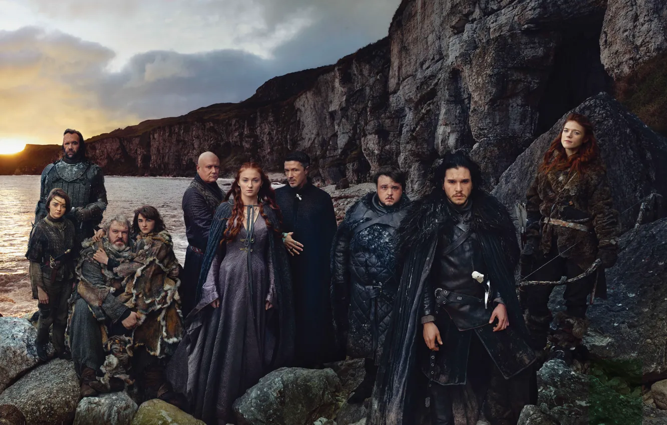 Photo wallpaper Game of thrones, Sophie Turner, Kit Harington, Rose Leslie, Maisie Williams, game of thones, Isaac …