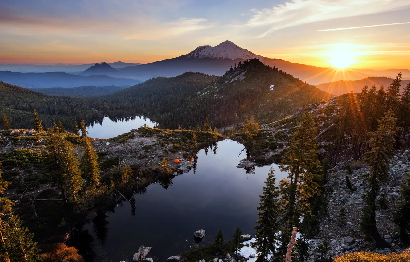 Photo wallpaper mountains, nature, sunrise, Heart Lake