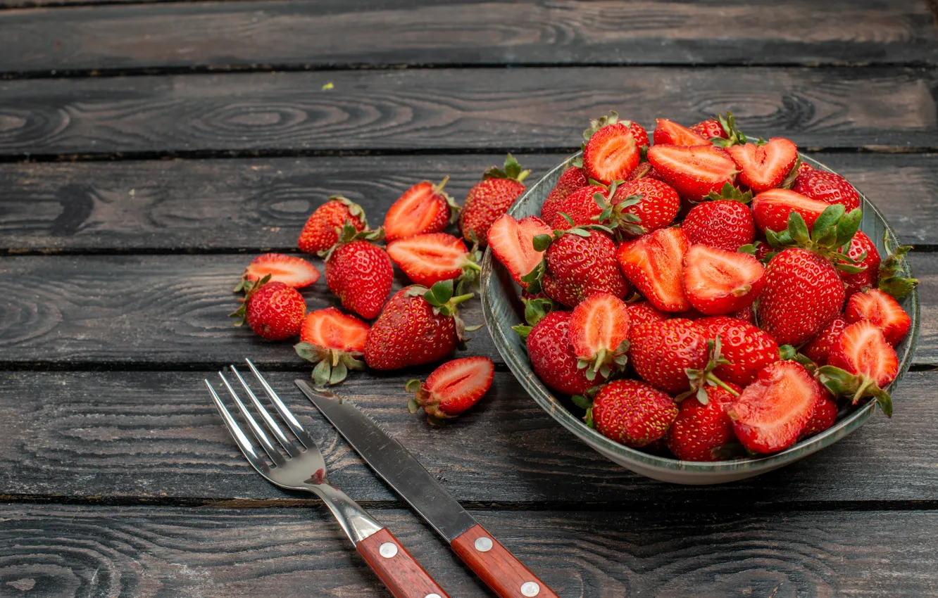 Photo wallpaper berries, Board, strawberry, knife, plug