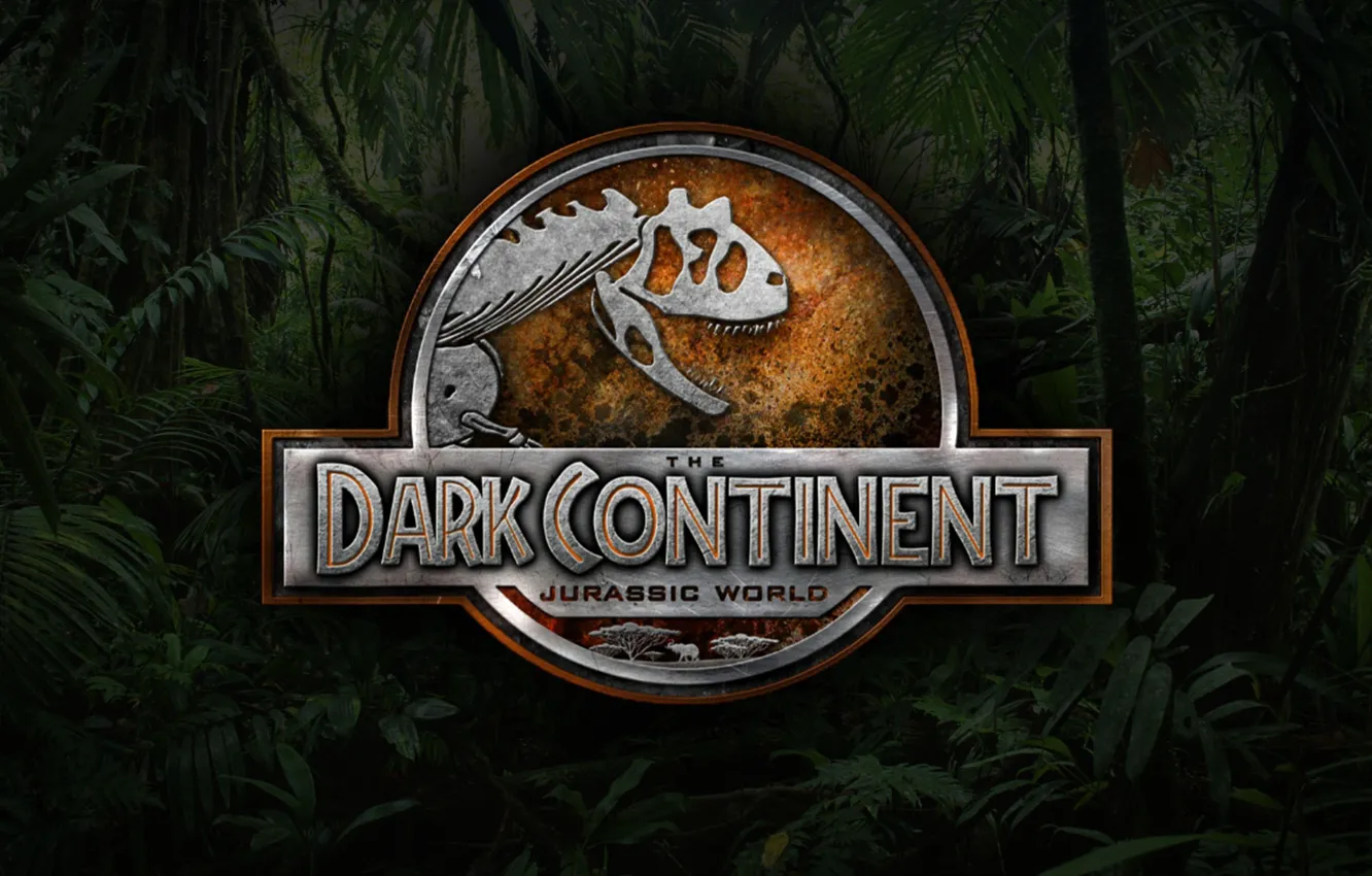 Photo wallpaper logo, jungle, T-Rex, vegetation, Jurassic World, The Dark Continent Jurassic World