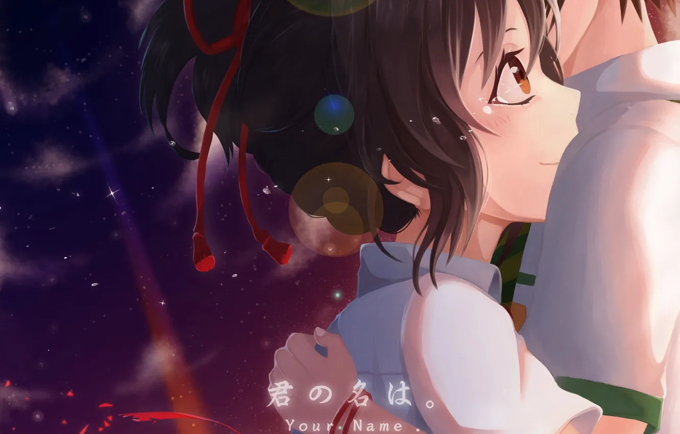 Photo wallpaper girl, love, sunset, the evening, hugs, guy, two, Kimi no VA On