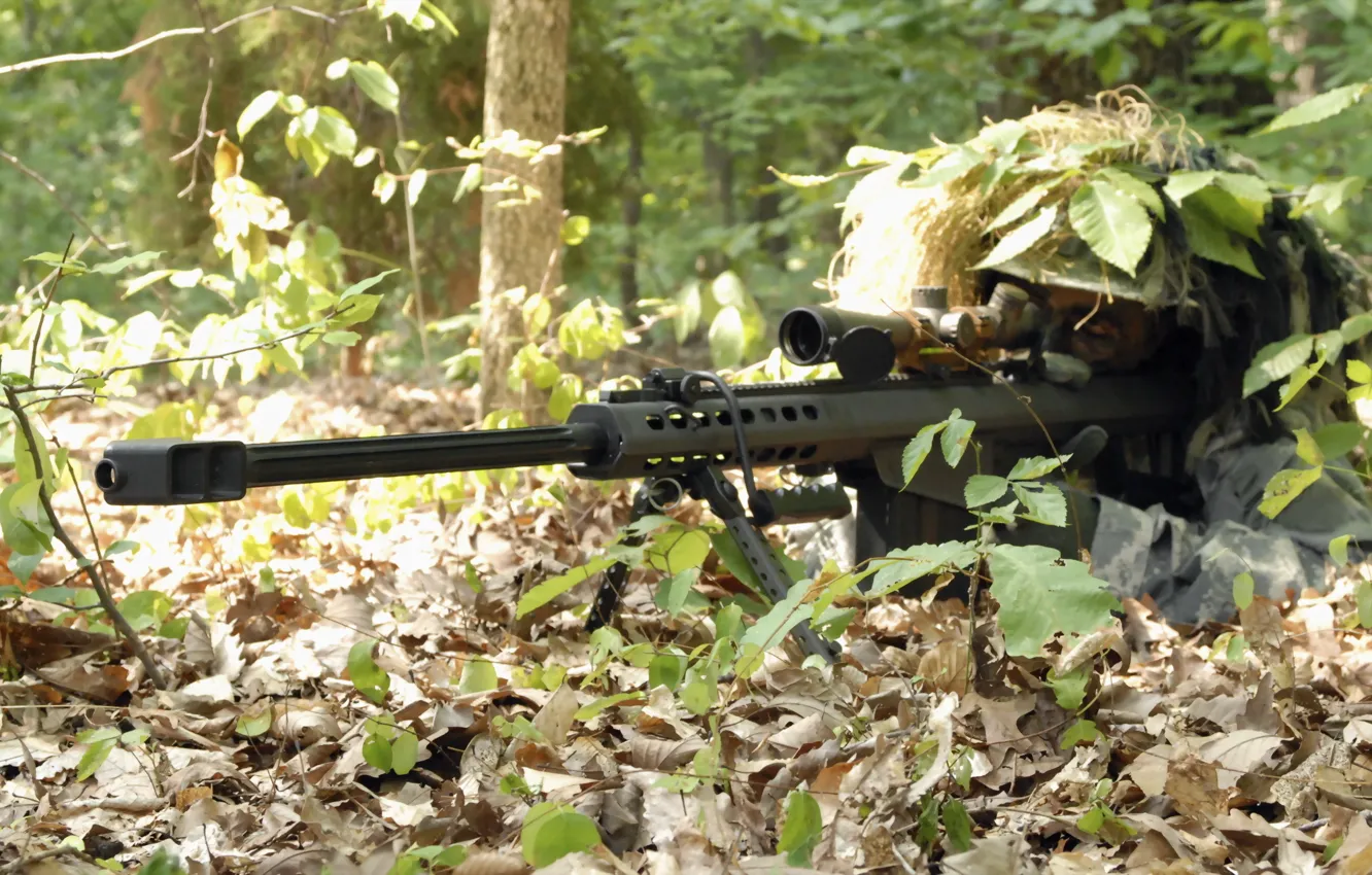 Photo wallpaper forest, ambush, sniper, rifle