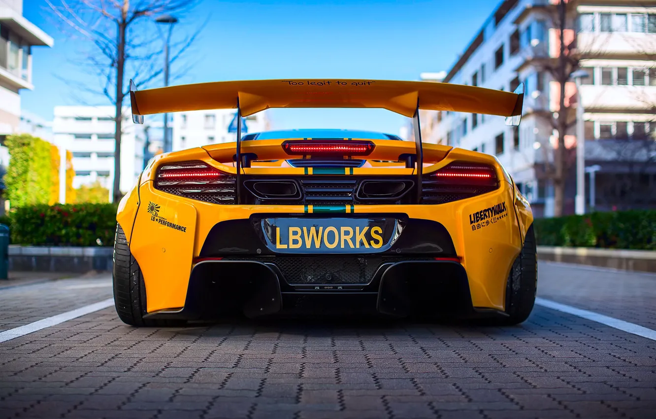 Photo wallpaper the city, tuning, McLaren, rear view, Liberty Walk, 650S, LBW, 641hp 3.8L V8