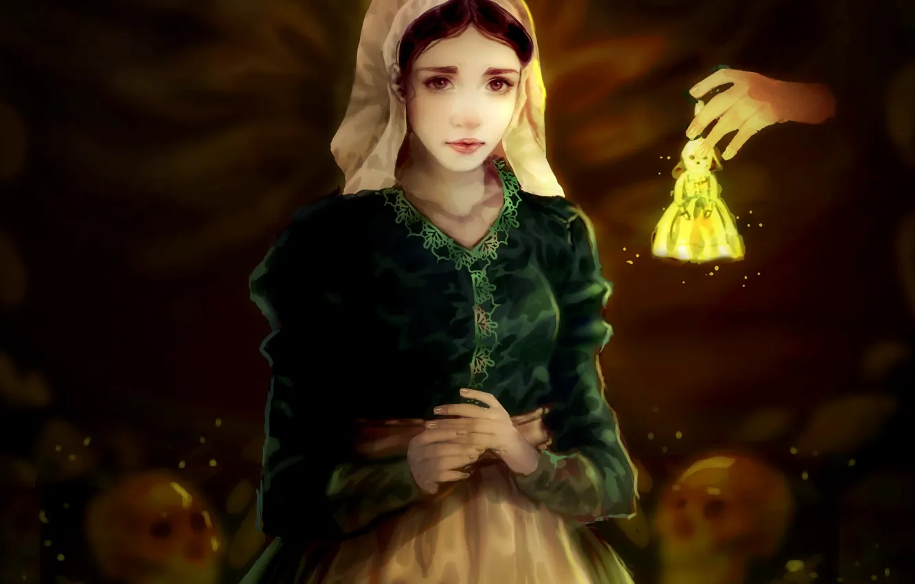 Photo wallpaper girl, skull, hands, art, bells, Over the Garden Wall, Sillyselly, Lorna