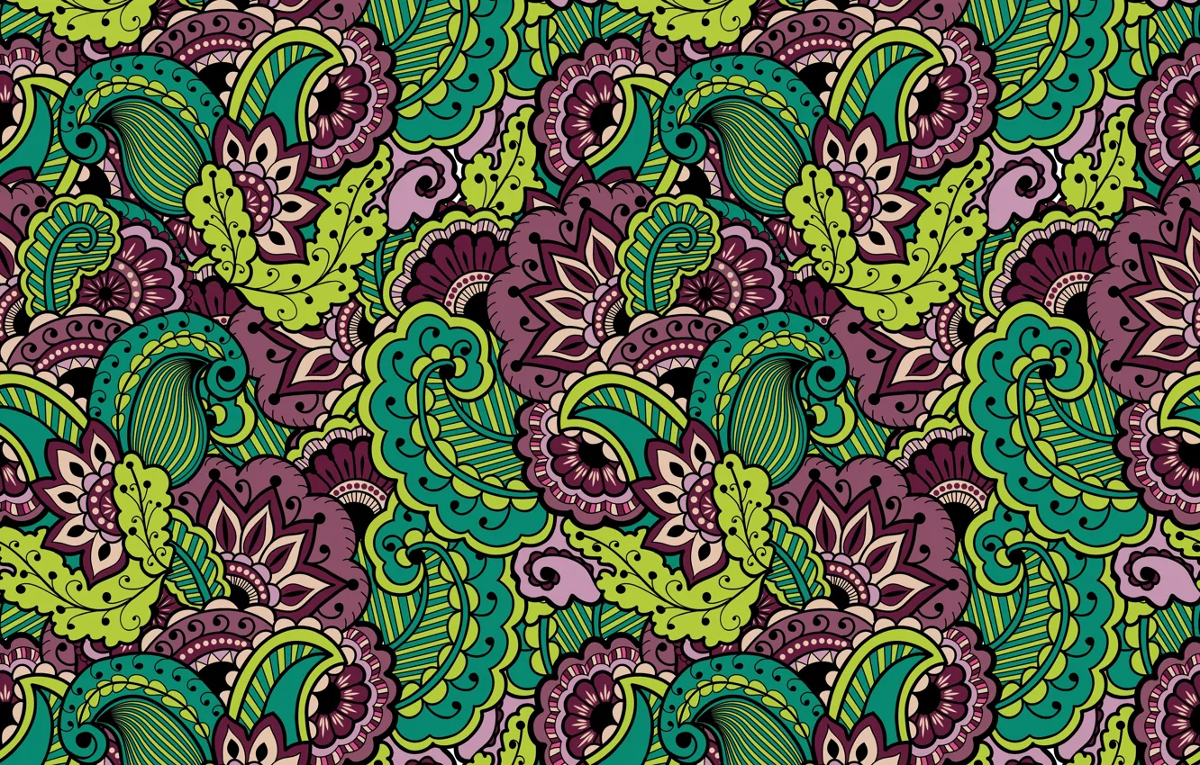 Photo wallpaper flowers, background, pattern, texture, Paisley