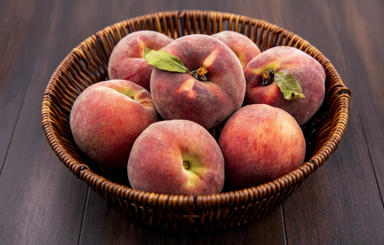 Photo wallpaper close-up, table, Board, peaches, network, ripe