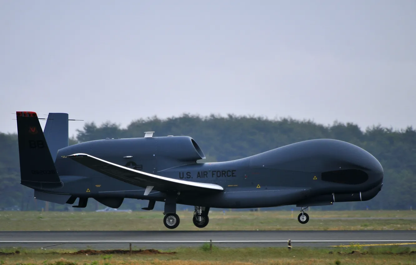 Photo wallpaper UNITED STATES AIR FORCE, RQ-4 Global Hawk, unmanned aerial vehicle, American strategic intelligence