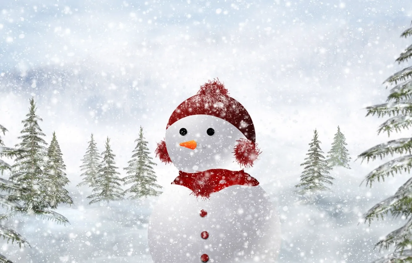 Photo wallpaper winter, snow, nature, tree, snowman
