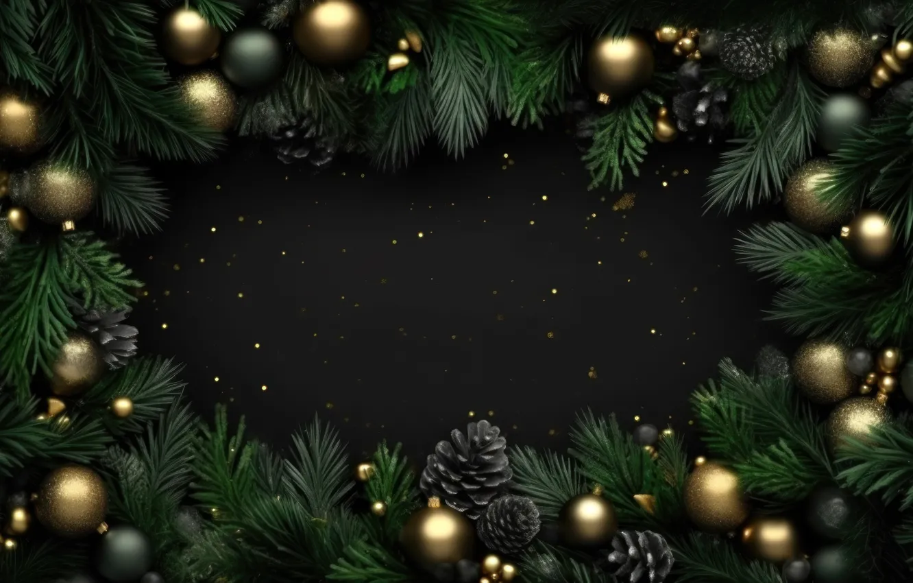 Photo wallpaper decoration, the dark background, balls, new year, Christmas, golden, black, Christmas