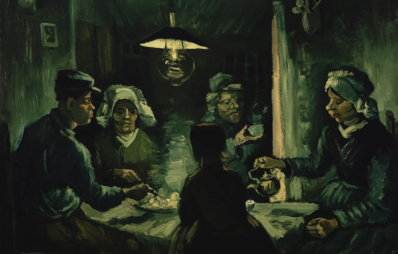 Photo wallpaper Table, Lamp, People, Picture, Vincent van Gogh, Vincent van Gogh, Dutch post-impressionist painter, Potato Eaters