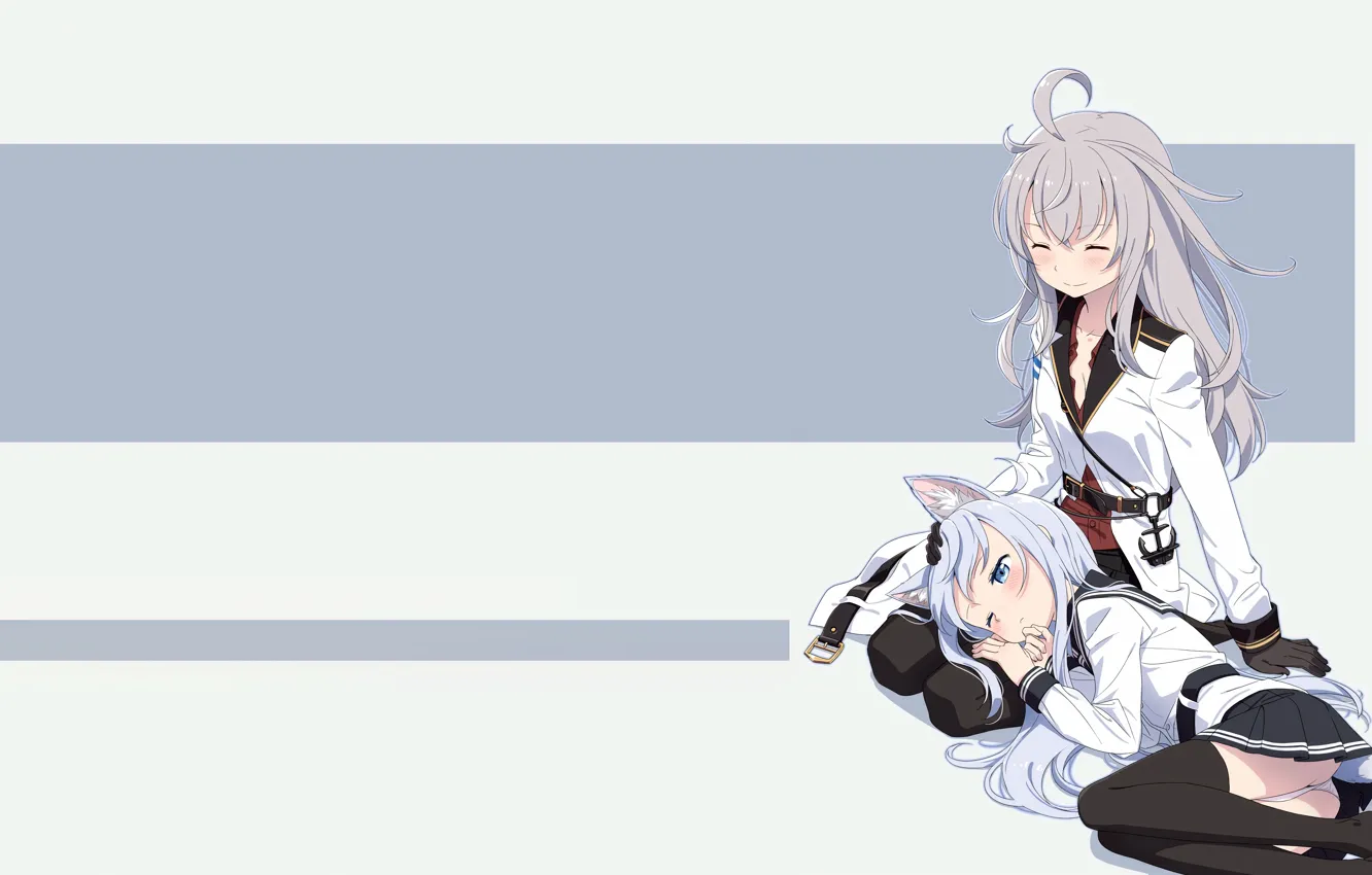 Photo wallpaper girl, sexy, blouse, thighhighs, long hair, anime, blue eyes, beautiful