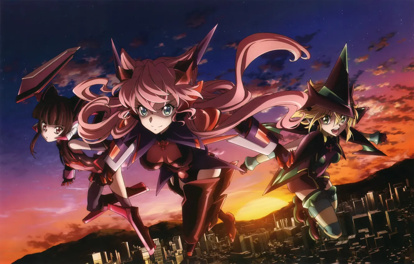 Photo wallpaper the sky, girl, clouds, sunset, anime, art, senki zesshou symphogear, mary cadenzavuna eve