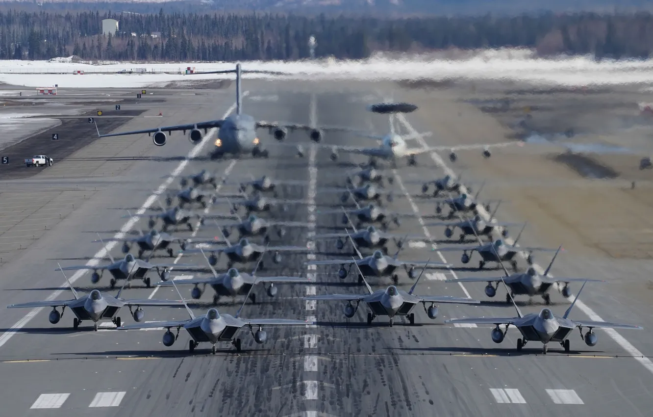 Photo wallpaper weapons, F-22 Raptors, C-17 Globemaster, the plane