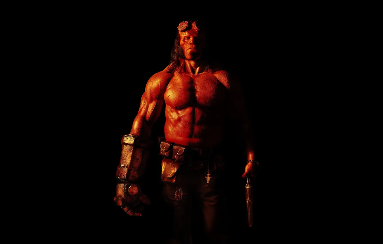 Photo wallpaper fantasy, black background, action, poster, Hellboy, Hellboy, David Harbour, David Harbour