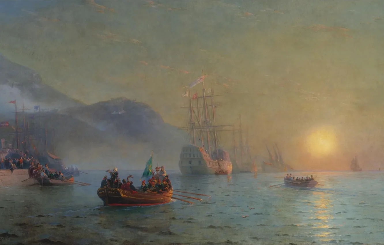 Photo wallpaper boat, ship, picture, history, seascape, Ivan Aivazovsky, 1892, Conquista