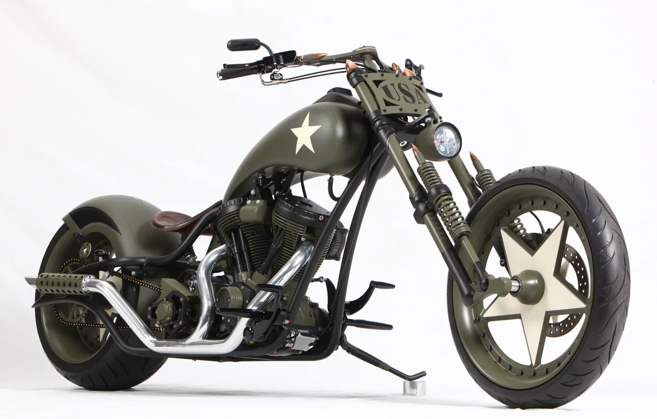 Photo wallpaper Chopper, Harley-Davidson, Military, Custom, Motorbike