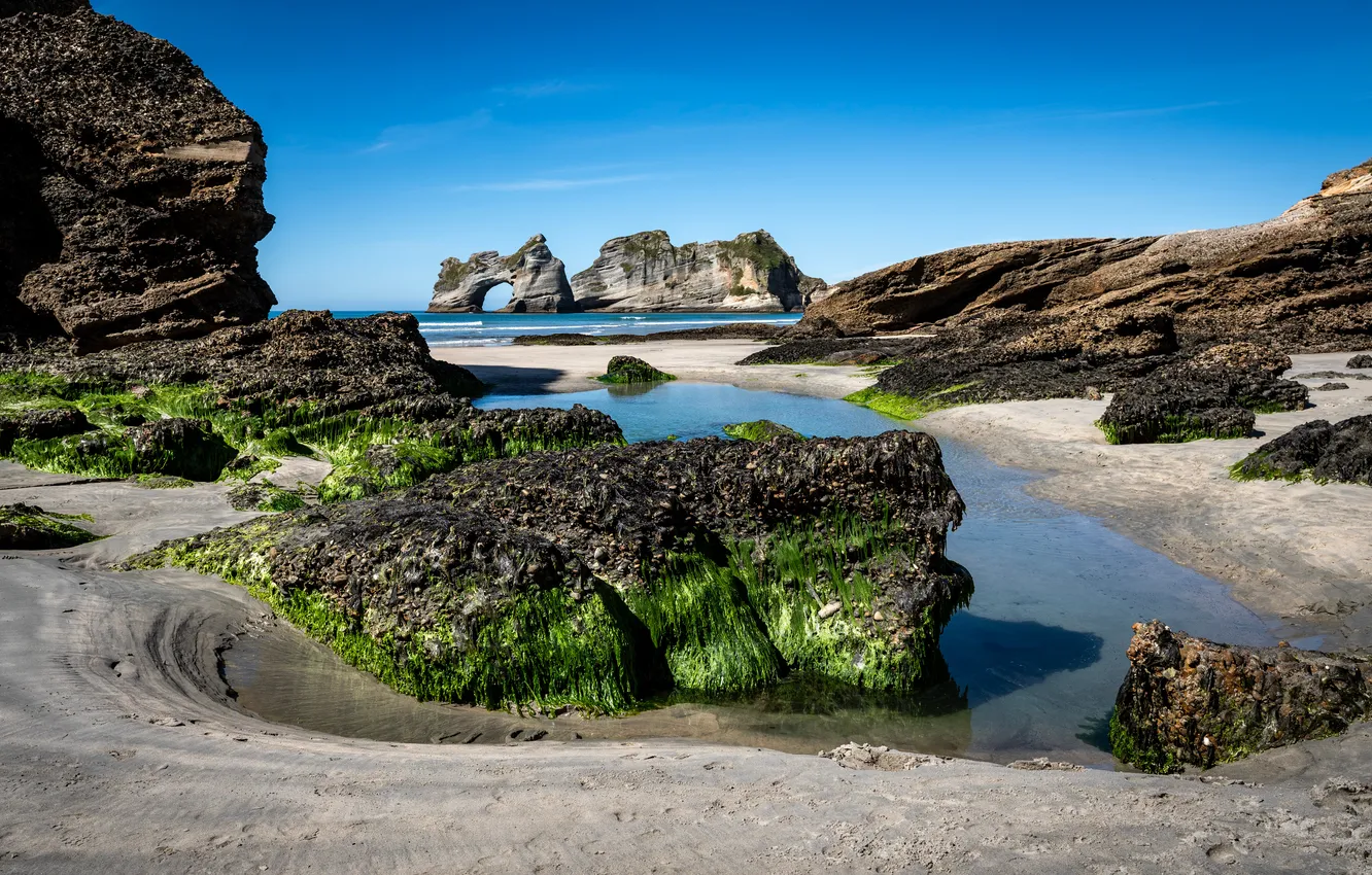 Photo wallpaper rocks, coast, New Zealand, arch