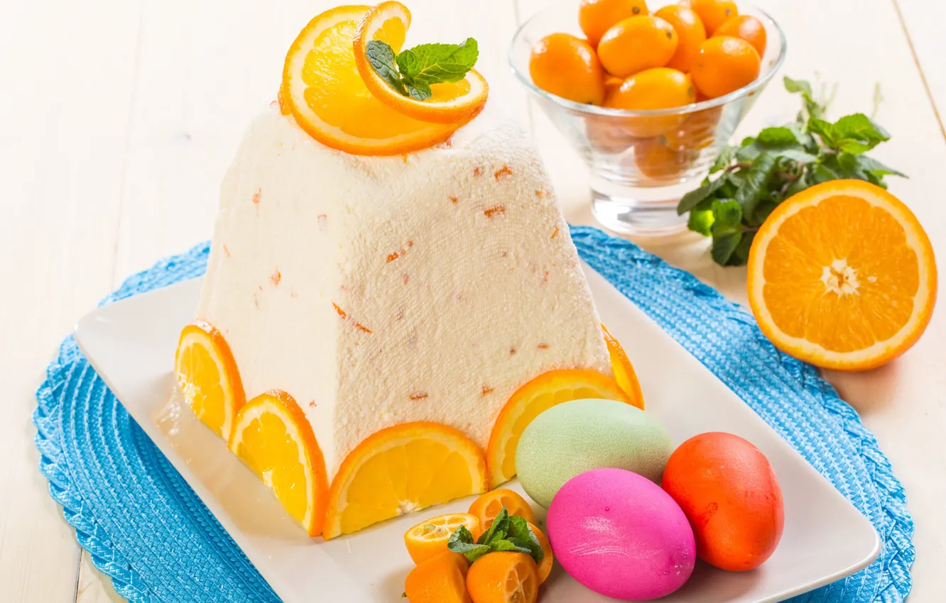 Photo wallpaper orange, eggs, Easter, cake, cheese