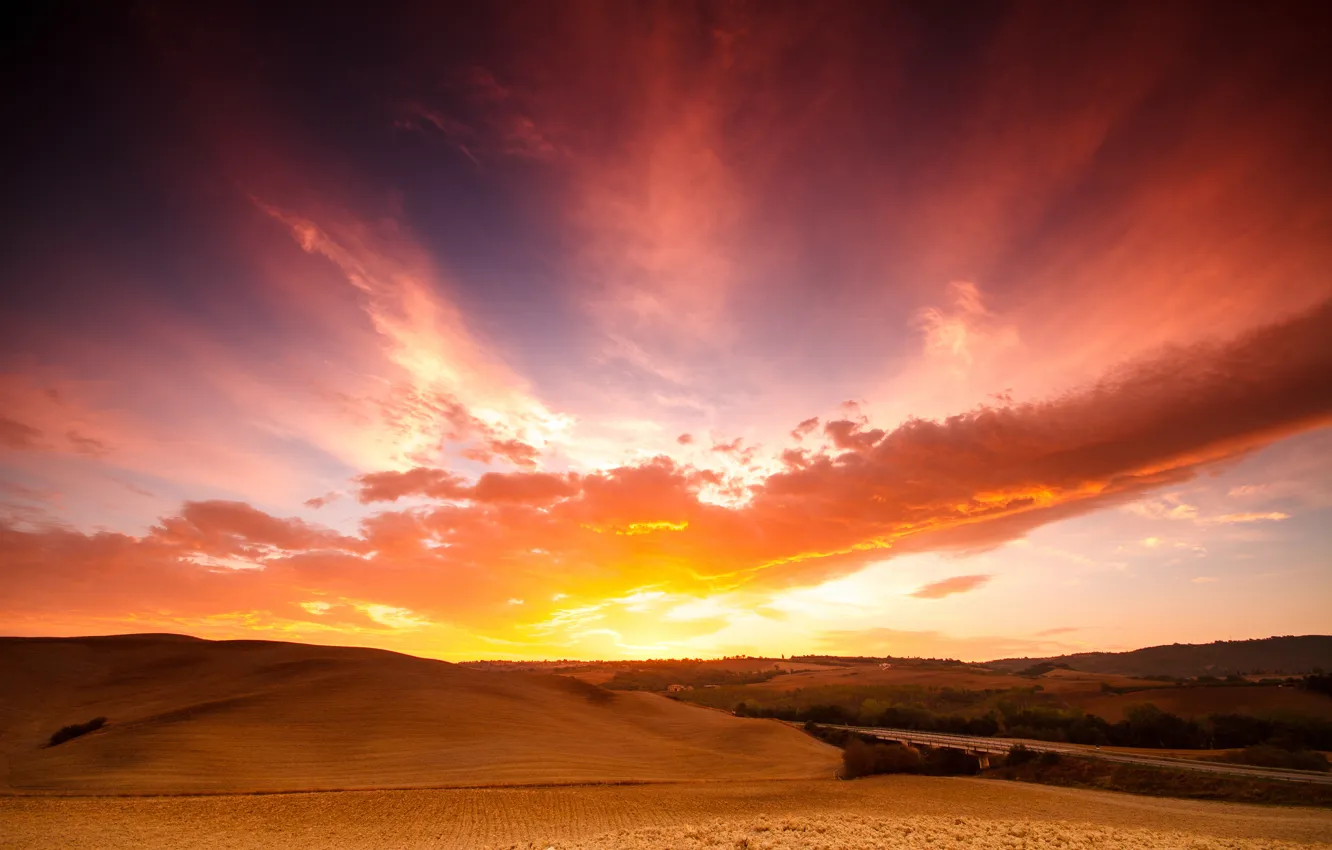 Photo wallpaper field, the sky, clouds, sunset, France
