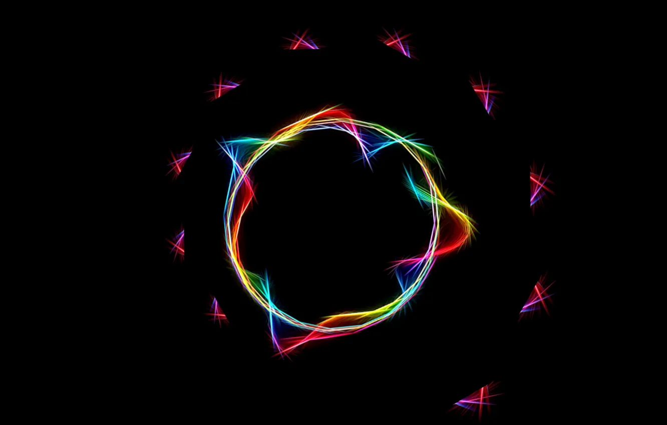 Photo wallpaper abstraction, minimalism, spiral, sphere, black background, neon light, bright flashes