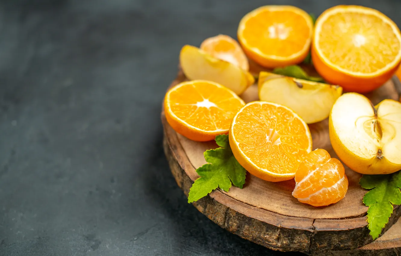 Photo wallpaper apples, orange, stand