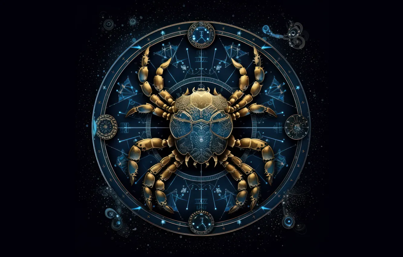 Photo wallpaper sign, symbol, black background, the signs of the zodiac, zodiac, cancers, astrology, horoscope
