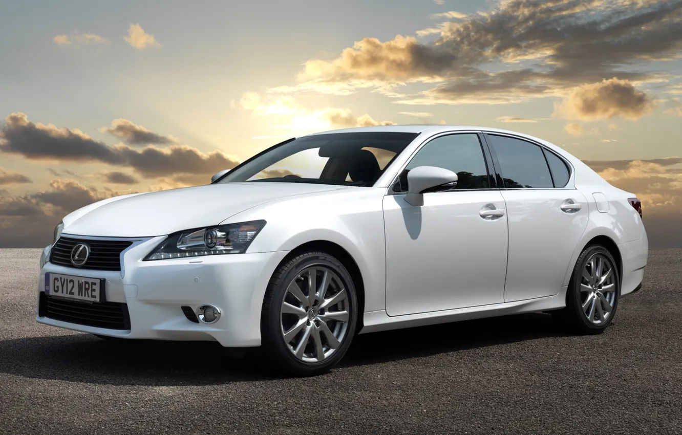 Photo wallpaper white, the sky, the sun, clouds, Lexus, sedan, Lexus, the front