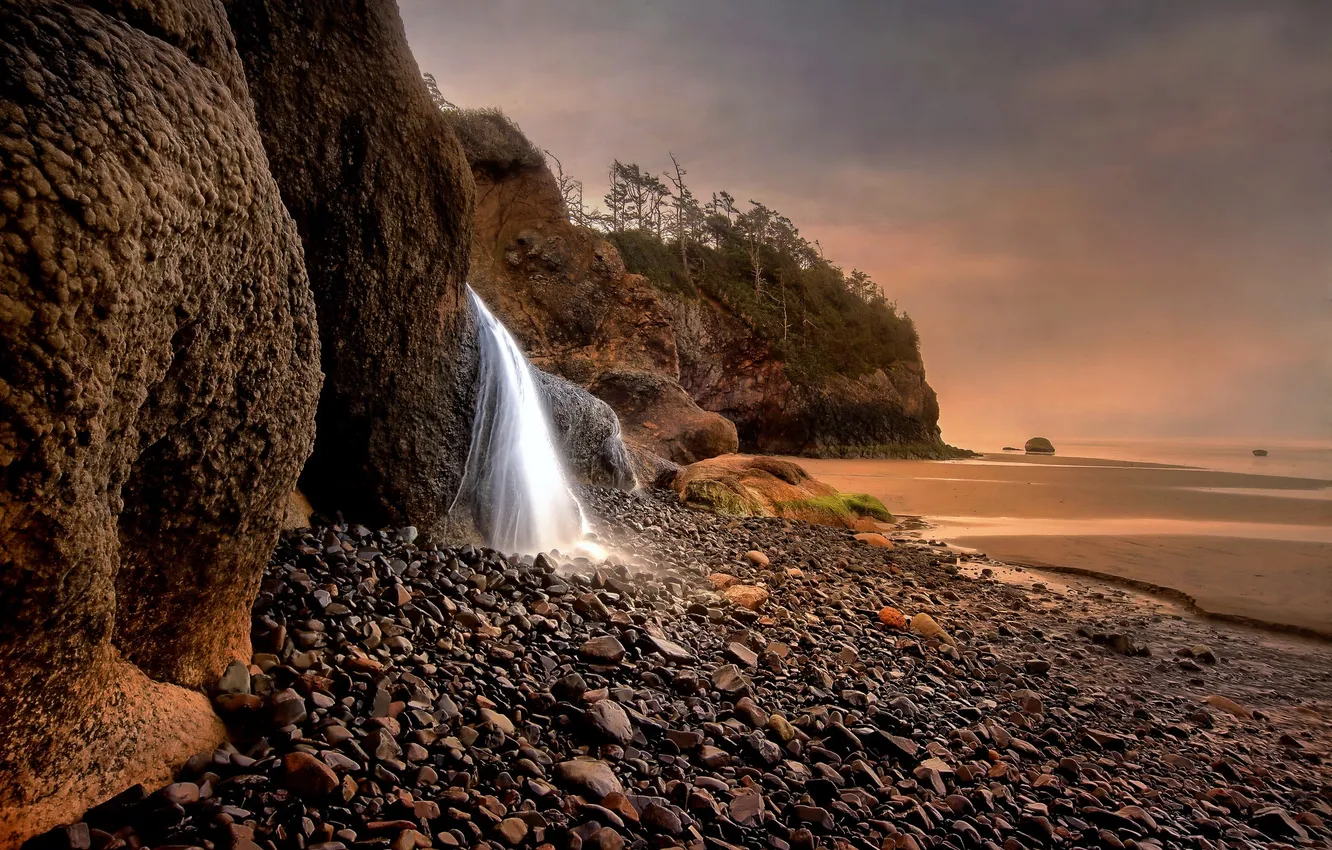 Photo wallpaper sea, shore, waterfall