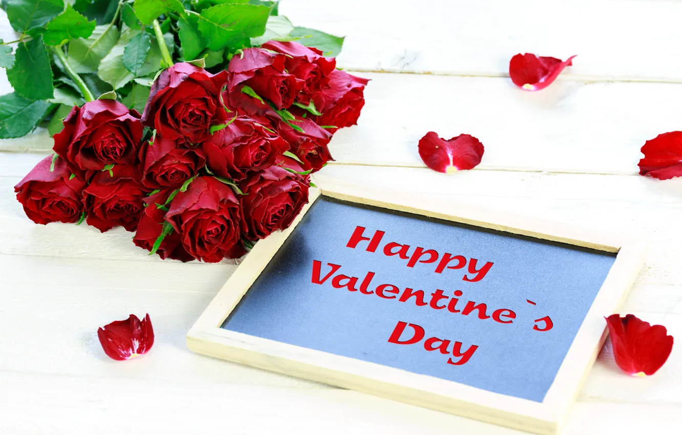 Photo wallpaper roses, bouquet, petals, buds, congratulations, Valentine's Day