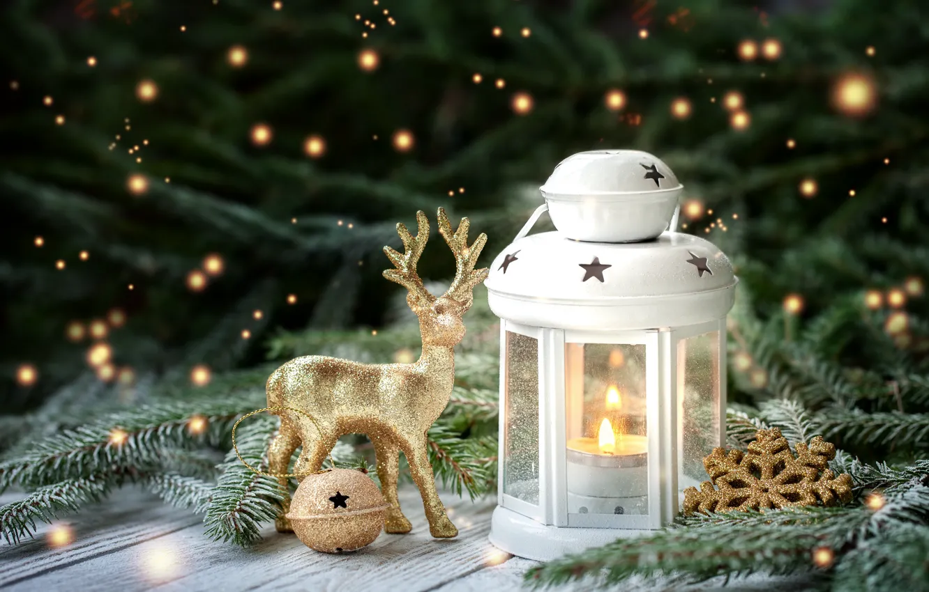 Photo wallpaper lights, holiday, tree, new year, deer, garland, decor