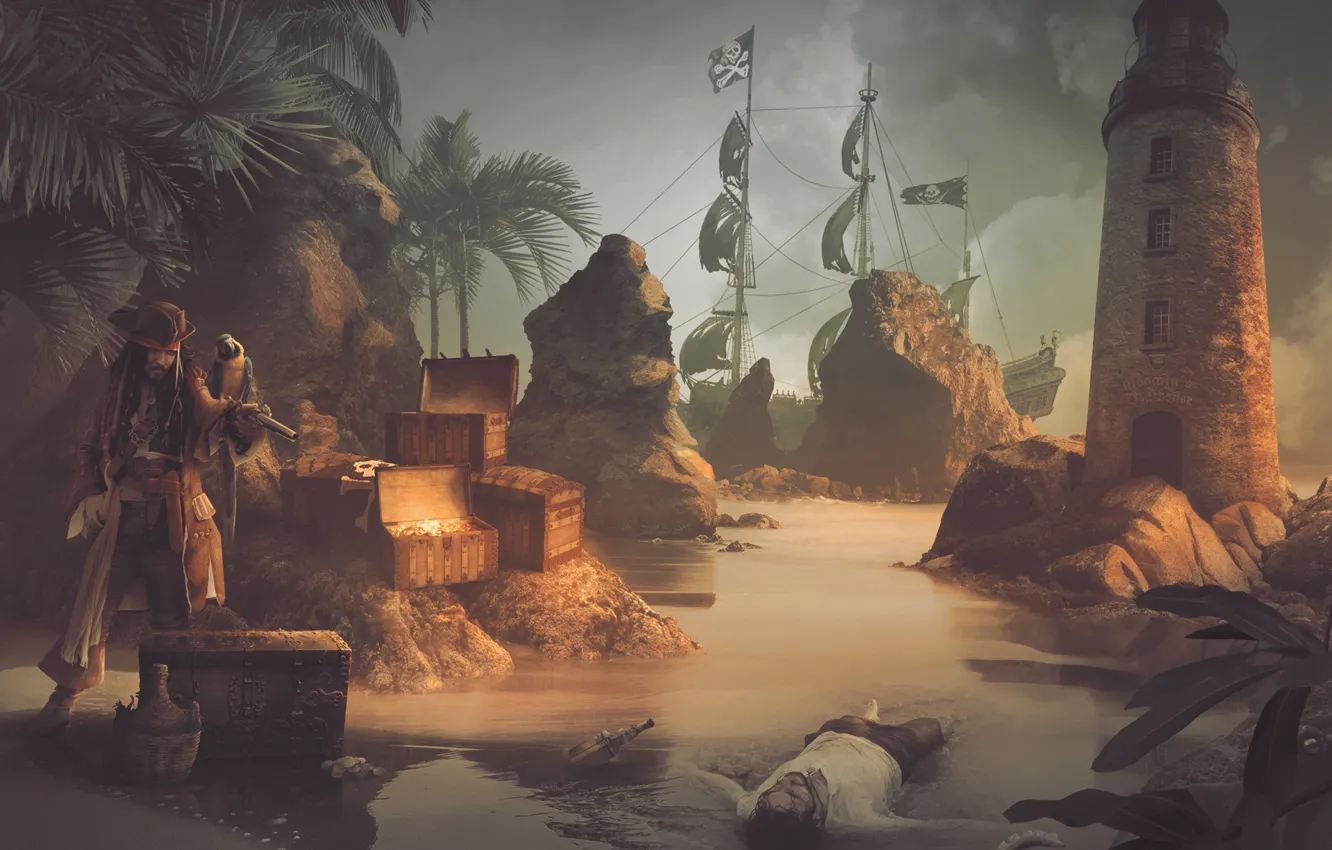 Photo wallpaper pirate, Jack Sparrow, photoart