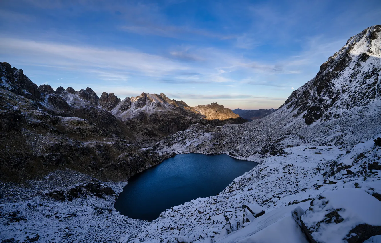 Photo wallpaper snow, mountains, nature, lake, France, Ariege