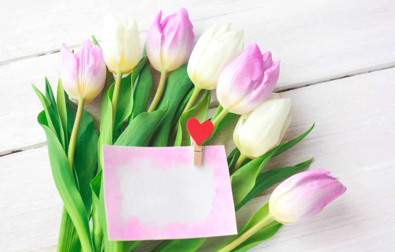 Photo wallpaper love, flowers, heart, bouquet, tulips, love, pink, heart