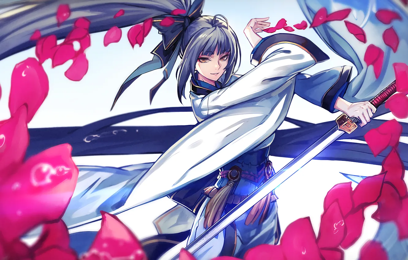 Photo wallpaper girl, weapons, sword, art, pixiv fantasia