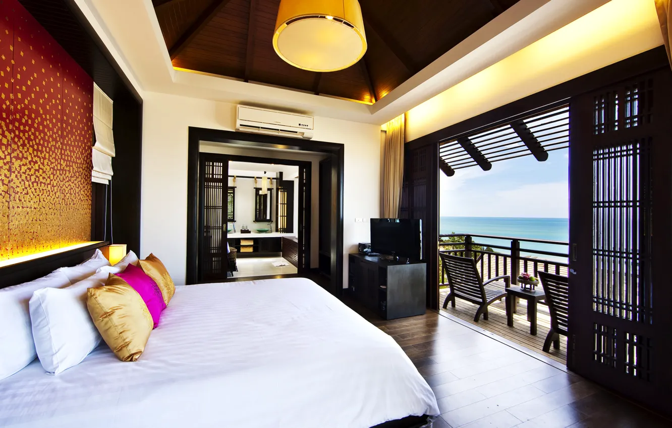 Photo wallpaper bed, pillow, balcony, bedroom