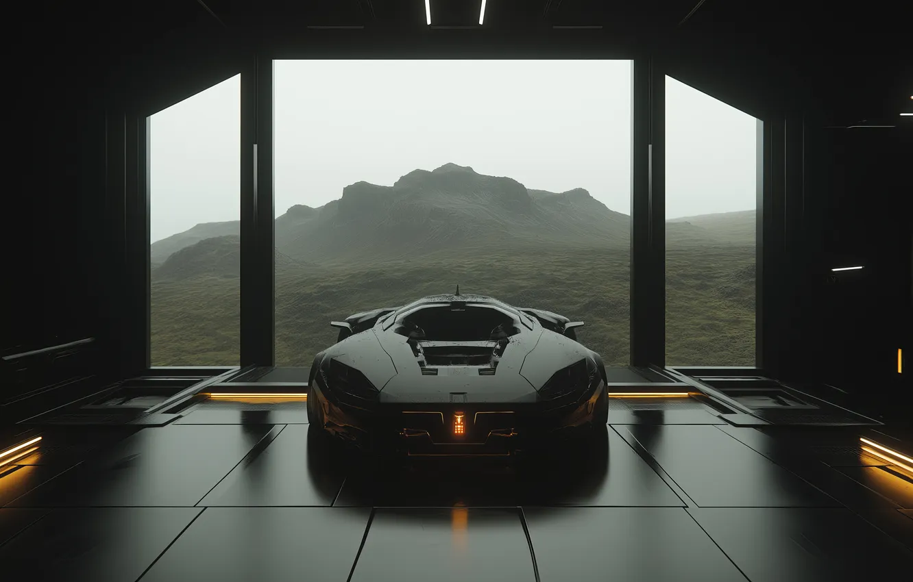 Photo wallpaper car, science fiction, Cinematic, AI Art, low saturation