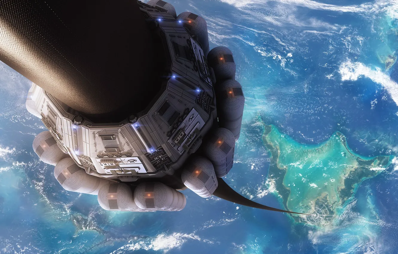 Photo wallpaper the ocean, island, planet, height, construction, the atmosphere, art, pipe