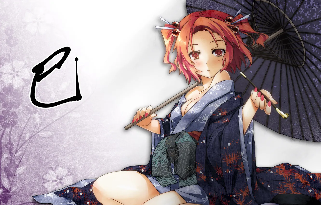Photo wallpaper girl, tube, umbrella, art, characters, mouthpiece, touhou, Onozuka Komachi