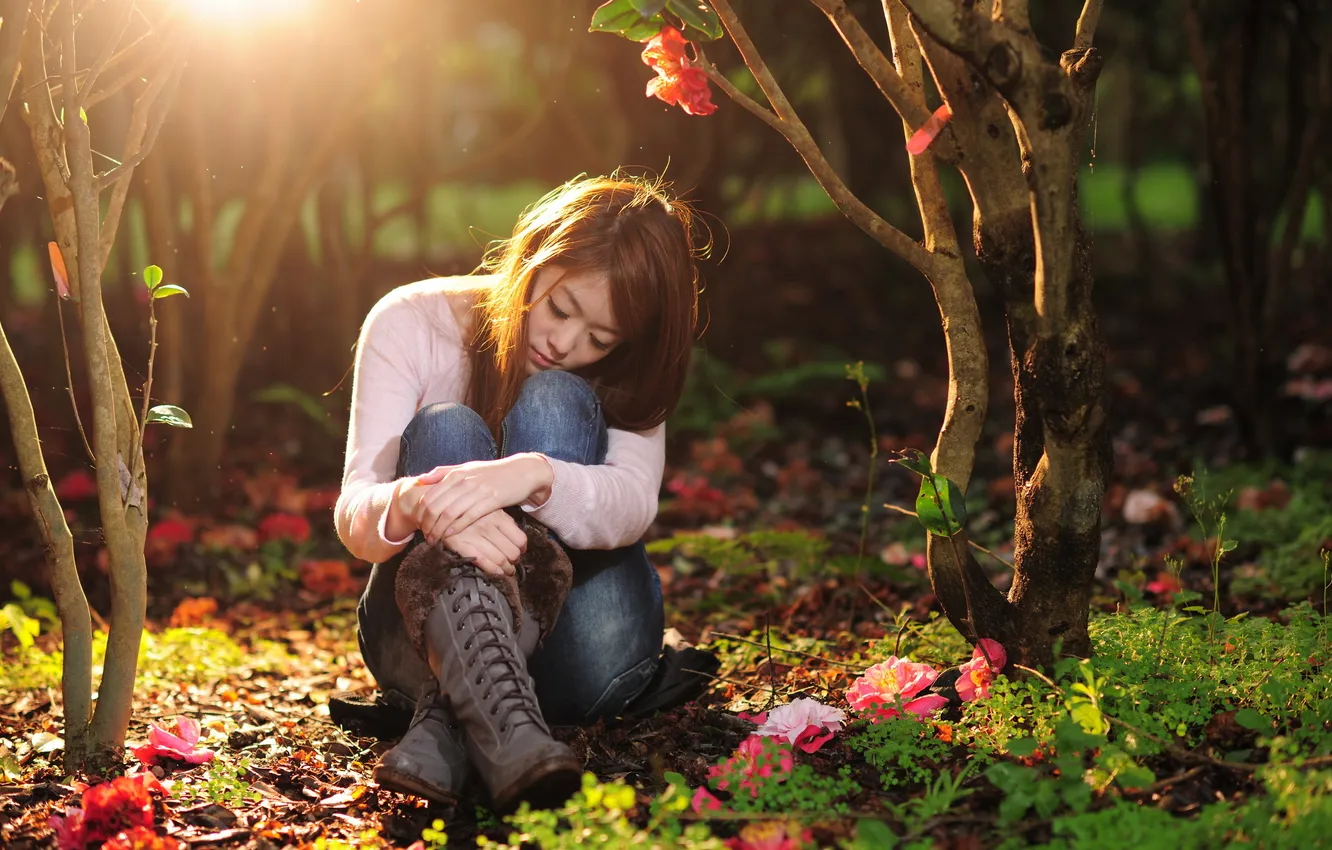 Photo wallpaper girl, nature, mood, Asian