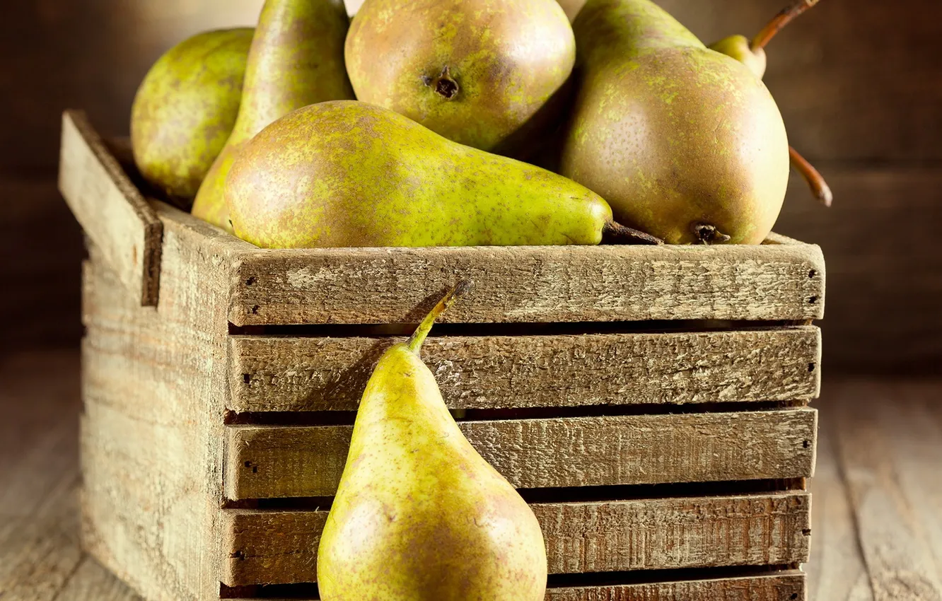 Photo wallpaper fruit, box, pear