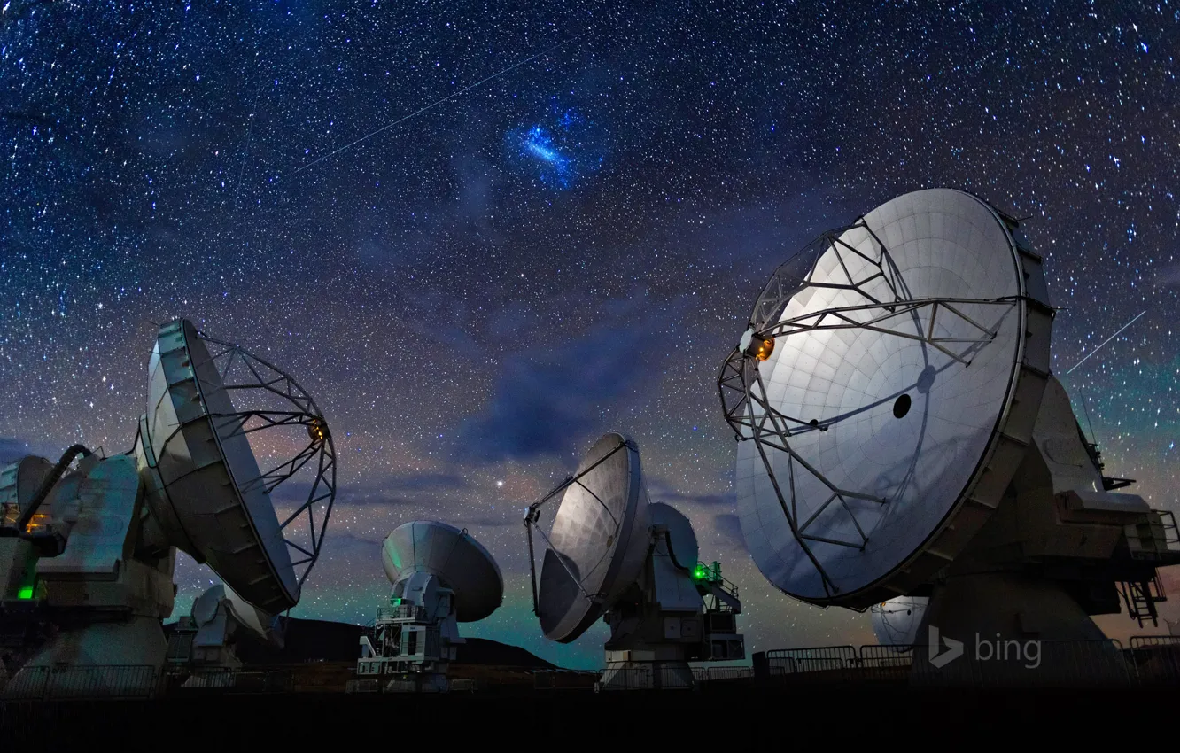 Photo wallpaper the sky, stars, Chile, radio telescope, the Atacama desert