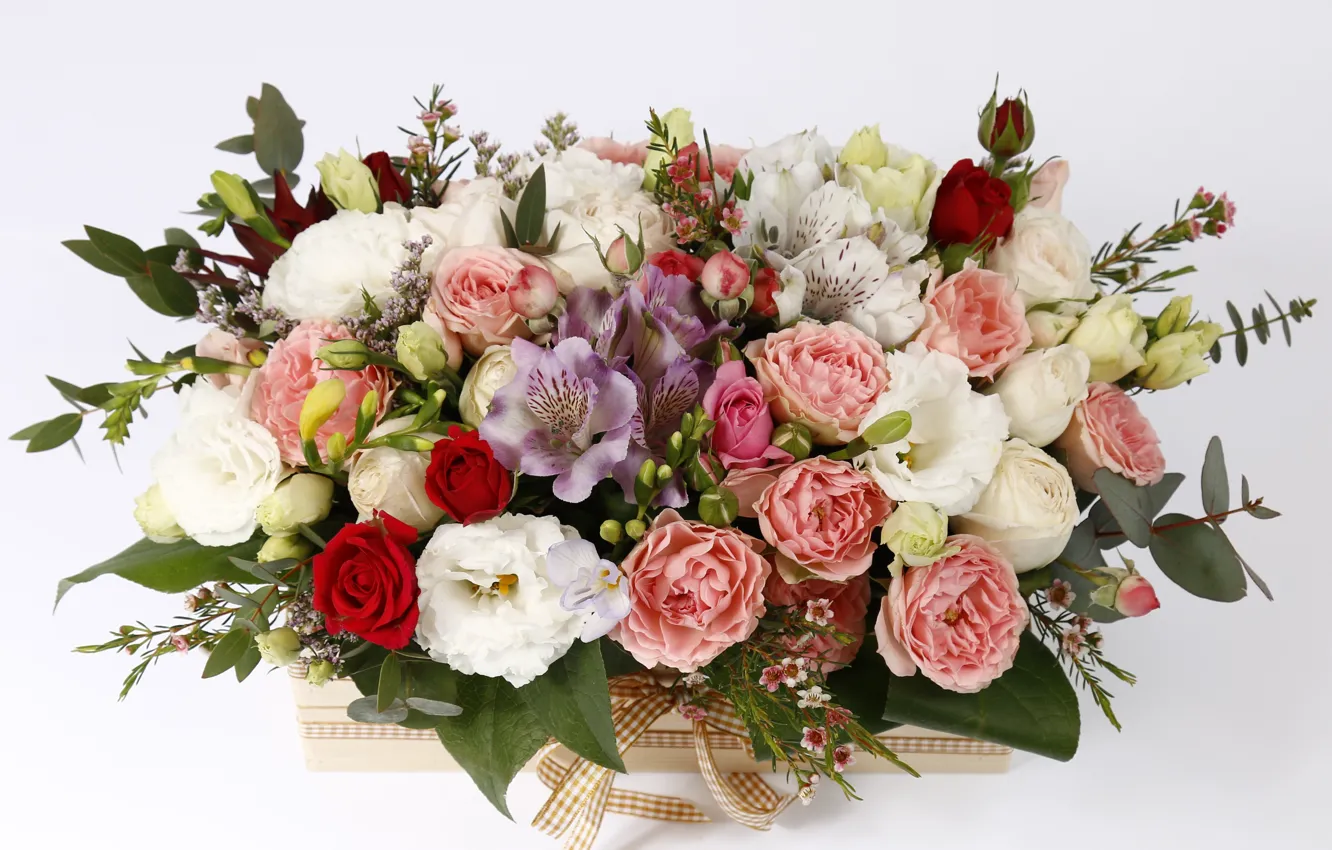 Photo wallpaper roses, composition, eustoma, Alstroemeria