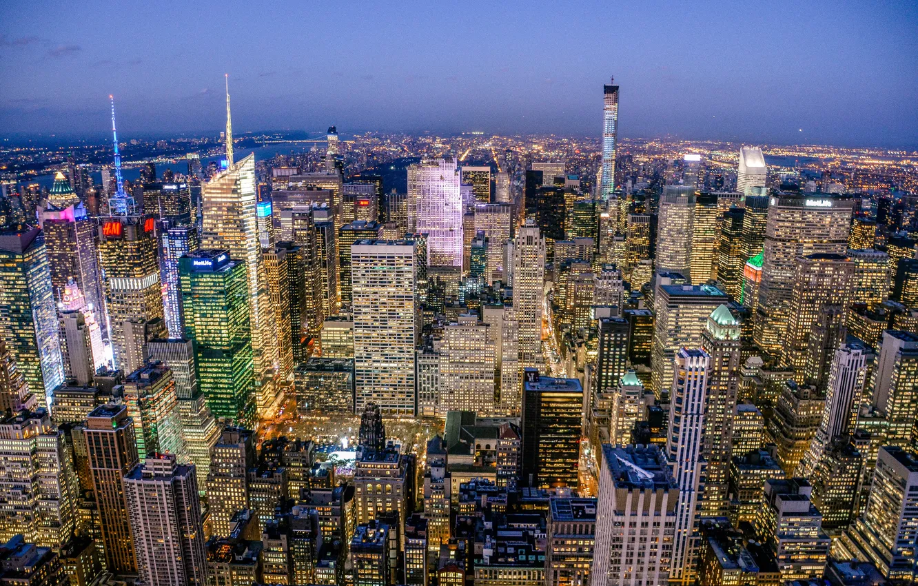 Photo wallpaper the sky, the city, lights, building, tower, home, New York, skyscrapers