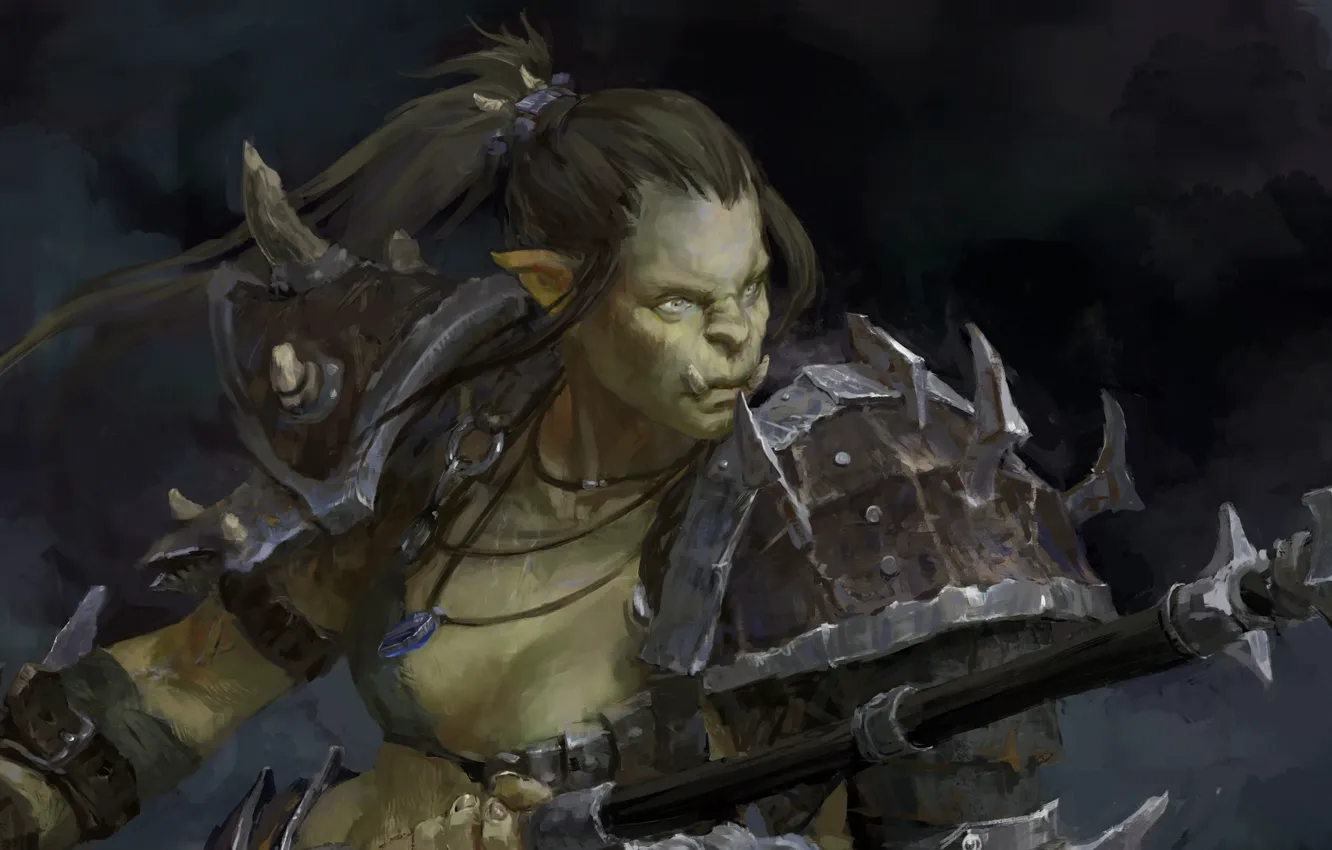 Photo wallpaper woman, Orc, green skin