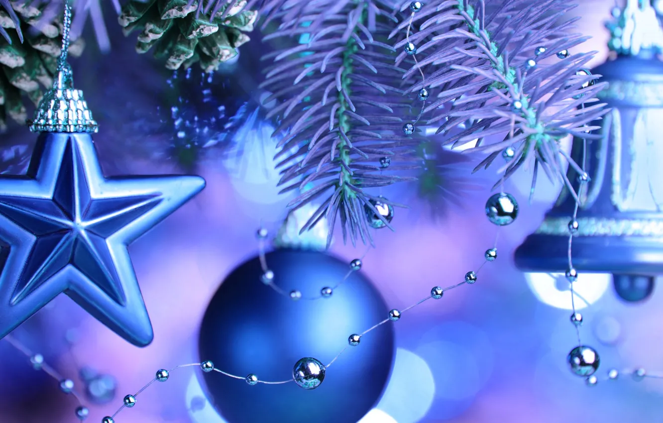 Photo wallpaper toys, star, tree, new year, Christmas, branch, ball