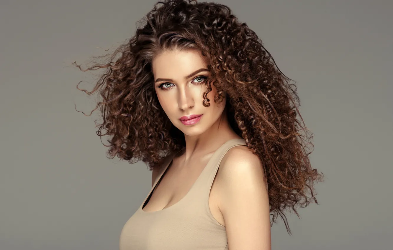 Photo wallpaper look, background, portrait, makeup, hairstyle, brown hair, beauty, curls