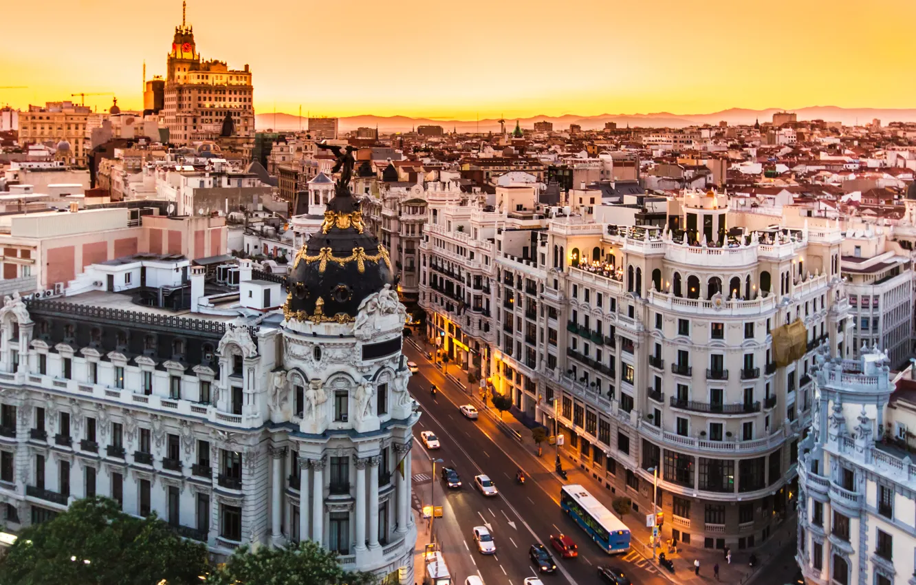 Photo wallpaper city, Spain, buildings, Madrid