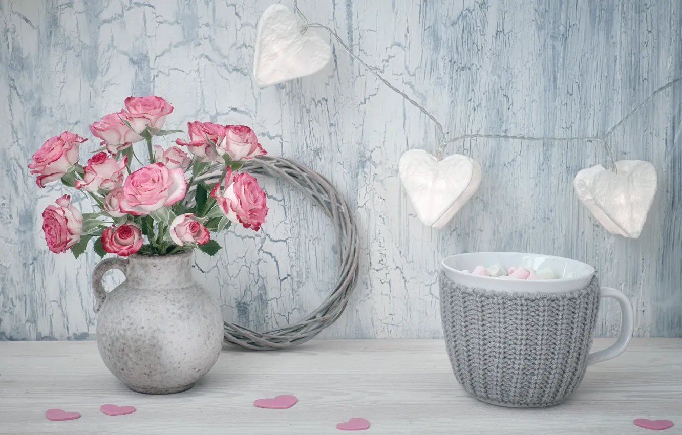 Photo wallpaper roses, bouquet, vase, Anya Ivanova
