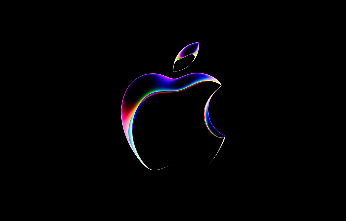 Photo wallpaper abstraction, apples, apple, neon, black background, Posters, WWDC 2023 Event